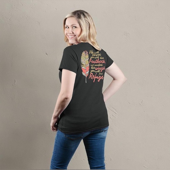 ✝️ Kerusso Cherished Girl Women's Cherished Feathers T-Shirt, Black Heather M - Picture 8 of 8
